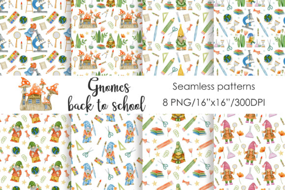 Gnomes Back to School Seamless Patterns